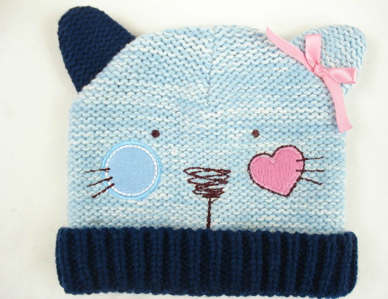 幼之戀兒可愛卡通繡花兒童帽淺藍